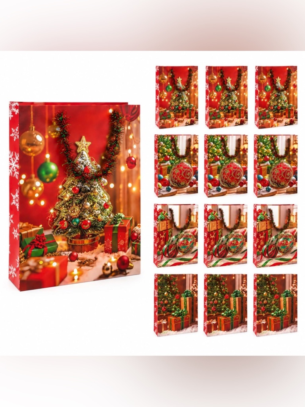 Festive Red Christmas Gift Bags with Raised 3D Appliqué